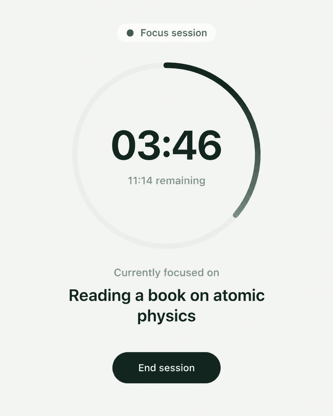 Stride session screen showing a focus timer counting down while reading a book on software engineering